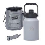 TRIBE WOD 1.8L Insulated Tactical Water Bottle - Military Water Pouch with Pocket - Stainless Steel Water Jug and Bottle Bag with Rugged, Removable Sleeve for Keys, Wallet, and Phone - Ash Grey