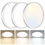 libtit 15W Bathroom Lights, 1500LM 18CM Small Led Ceiling Light Waterproof, 3000K/4500K/6000K Round Flush Ceiling Lighting for Toilet Bulkhead Hallway Utility Room,Kitchen,3Pack