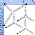 FIBOOMERANG Bed Sheet Straps - Fitted Sheet Clips and Sheet Holder Elastic Bands Bedsheet Fasten Suspenders Grippers, 4Pcs/Set Gray