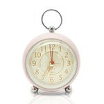 Rohome Vintage Small Alarm Clock with Night Light, Pink, Quartz Movement, Battery Operated, Non-Ticking, Decorative, for Bedside Table, Desk, Kitchen, Bedroom