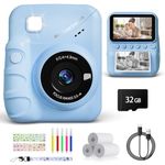 TIATUA Kids Camera Instant Print, 3.0" HD Screen 48MP Instant Camera for Kids with 32G Card & 3 Print Paper, 1080P HD Digital Camera for Toddler, Fun Gift for Girls Boys 3-12 Years Old