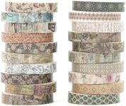 YUBBAEX 20 Rolls Vintage Washi Tape Set Skinny Antique Masking Retro Artwork Decorative Tapes for Arts, DIY Crafts, Journals, Planners, Scrapbook, Wrapping (Last Blossom)