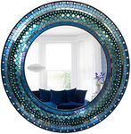 Home Gift Warehouse Handcrafted Mosaic Decorative Wall Mirror, 24" Round Wall Mirror of Periwinkle & Royal Blue, Aqua, Iridescent Reflective Rainbow Glass Tile Décor