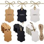 300 PCS kraft paper gift tags, three colors, natural jute thread, black, white and brown blank gift tags，Artworks and handicrafts, Christmas Thanksgiving and festive weddings, suitable for any party supplies