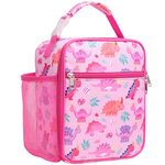 Bagseri Lunch Bag for Girls - Insulated Lunch Bag for Kids, Portable Lunch Cooler Bag for School, with Bottle Holder, Water-Resistant Lining, Pink Dinosaur