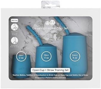ezpz Developmental Cup Set (Blue) - 100% Silicone - Teaches Babies, Toddlers, and Preschoolers to Drink from an Open Cup and Safely Use a Straw - Designed by a Pediatric Feeding Specialist