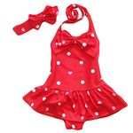 Jastore Baby Girls Swimwear One Piece Swimsuits Beach Wear with Headband - Red - 4-5 Years