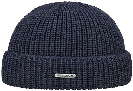 Stetson Nashville Knitted Docker Cap for Men - One Size (54-59 cm) - Made from 100% Merino Wool - Made in Germany - Rib-Knitted Wool Cap - Men?s Cap - for Autumn/Winter Blue One Size
