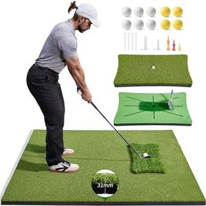 3-in-1 Golf Hitting Mat, 5x4 ft Golf Mats Practice Indoor/Outdoor, Professional Golf Matt Includes 3 Interchangeable Strips for Optimal Practice, Heavy Duty Artificial Turf Hitting Mat