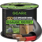 GearIT 10/2 Speaker Wire (100 Feet) 10 Gauge (Copper Clad Aluminum) - Outdoor Direct Burial in Ground/in Wall / CL3 CL2 Rated / 2 Conductors - CCA, Black 100ft