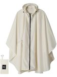 SaphiRose Rain Poncho Jacket Coat for Adults Hooded Waterproof with Zipper Outdoor (Beige)