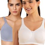 NYKD Encircled with Love Everyday Cotton Bra for Women Non Padded, Wirefree, Full Coverage - Side Support Shaper - NYB169,White/M Blue,36D