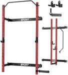 Garvee Folding Squat Rack for Home Gym, 2.36 in x 2.36 in Wall Mounted Foldable Squat Rack with Pull Up Bar, J Hooks and Landmine Attachments, 1000 LBS Capacity Space Saving Weight Power Cage