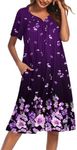 Ekouaer Women's House Dress with Pockets, Purple Black Floral, X-Large