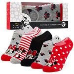 Disney Invisible Socks Girls No Show Minnie Mouse Kids 5 Pack Invisible Socks (Grey/Red)