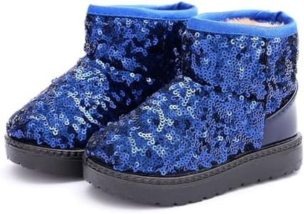 DADAWEN Boy's Girl's Warm Winter Sequin Waterpoof Outdoor Snow Boots Blue US Size 9 M Toddler