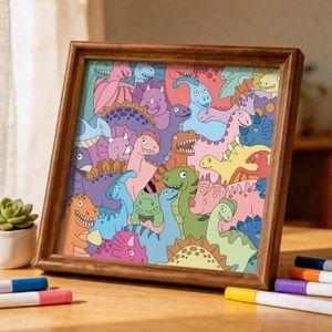 DIY Colorable Wooden Dinosaur Puzzle Frame, Arts and Crafts Toys for Kids