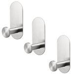 TocTen Adhesive Hook - 3 Pack Heavy Duty Sticky Towel/Robe Hook, Waterproof Stainless Steel Shower Hook, No Drill Stick on Wall Coat/Clothes Hooks for Bathroom, Kitchen, and Offices(Brushed Nickel)