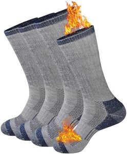 GKX Men's Merino Wool Moisture Wicking Outdoor Hiking Heavy Duty Work Cushion Crew Socks, Navy, 6-12