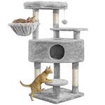 Yaheetech Cat Tree for Indoor Cats, 117cm Cat Tower with Larger Top Plush Perch, Luxurious Cat Condo, Sisal Scratching Post, Cat Standing Activity Centre for Kittens, Light Grey