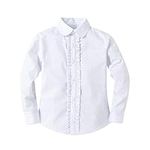 BIENZOE Girl's School Uniform Long Sleeve White Blouse M