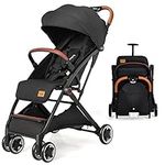 INFANS Lightweight Baby Stroller, Compact Stroller One-Hand Fold Travel Stroller for Airplane with Cup Holder, 5-Point Harness, Foot Cover, Canopy, Infant Stroller for 0-36 Month (Black)