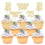 Gyufise 24Pcs 75th Birthday Cupcake Toppers Glitter Cheers to 75 Fabulous Seventy Five Vintage 1949 Cupcake Picks 75th Birthday Wedding Anniversary Party Cake Decorations Supplies Gold