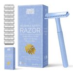 Jungle Culture® Metal Safety Razor for Men & Women in Blue • Includes 10 Double Edge Razor Blades & Travel Bag • Single Blade Eco Friendly Razor for • Safety Razors Men • Zero Waste
