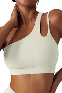 Mulisky Sports Bras for Women One Shoulder Backless Padded Workout Running Yoga Bra Medium Support, Beige, Large