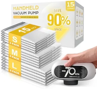 15 Pack Vacuum Seal Bags for Clothing Travel with -70KPa Electric Pump, Space Saver Storage, Reusable Vacuum Bags with Pump, Heavy Duty for Travel, White