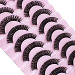 CNMTCCO False Eyelashes 10 Pairs Russian Strip Lashes Natural Fluffy Wispy D Curly Faux Mink Lashes Thick Short Soft Eyes Lash Reusable Fake Eyelashes (Densely)