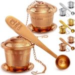 Tea Infuser Set of 2 with Tea Scoop & Drip Trays - 304 Stainless Steel Ultra Fine Mesh Loose Leaf Tea Strainer, Reusable Tea Steeper Basket for Rooibos, Green, Black, Herbal & Oolong Tea, etc