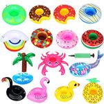 WAIZHIUA 15Pcs Inflatable Drink Holder, Cute Inflatable Cup Holder Set Pool Drink Floats Accessories with Air Pump for Pool Party Hot Tub Bathing