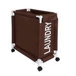 HOKIPO Oxford Fabric Laundry Basket With Wheels | Laundry Hamper with Lid Cover | Rolling Laundry Clothes Basket Trolley, 65x30x58 cm, Brown (NEW3705)