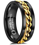 King Ring 8mm Spinner Ring – Fine Polished Flat Fidget Ring for Men & Women with Cuban Chain, Stainless Steel Ring – Black Gold 13