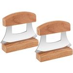 2 Pack 4 x 5 inch Mezzaluna Ulu Knife Salad Veggies Rocker Chopper Slicer Cutter Mezzaluna Knife with Wooden Display Stand for Kitchen Cutting Chopping Knives Chef Cleaver