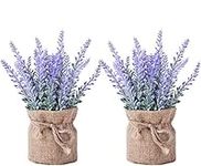 2 Piece Burlap Potted Lavender Flowers - Artificial Fake Flower and Plant Flocked Charming Purple for Warm and Loving Home or Venue Decor (Purple)