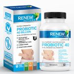 Renew Actives Double Strength Probiotic: High Potency Probiotic 40 Billion CFU - Probiotics for Men and Women for Digestive Health & Favourable Gut Flora - Daily Support for Both Men and Women. Probiotic 40 Supplement - 60 Capsules. No Fillers, Binders or Preservatives. Easy to Swallow Capsules.