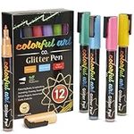 Colorful Art Co. Glitter Gel Pens for Kids & Adults - Set of 12 w/ 1 mm Fine Tip Pen - Sparkly Glitter Pens for Colouring, Drawing, Journaling, Scrapbooking & DIY Crafts