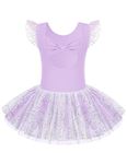 Arshiner Children's Ballet Clothing Tutu Ballet Dress Girls Bow Cotton Ballet Leotard Short Sleeves Ballet Suit Dance Bodysuit with Skirt Purple 130