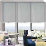 Graywind Smart Light Filtering Shades Motorized Roller Shades Compatible with Alexa Google Remote Control Rechargeable Automatic Window Shade with Valance, Custom Size (Textured-Jacquard Grey)