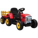 HOMCOM Electric Ride on Tractor 12V Kids Electric Car with Detachable Trailer Remote Control, Music, Horn, Lights, Start-Up Sound, for Ages 3-6 Years - Red