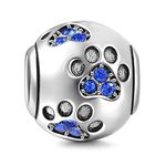 925 Sterling Silver Dog Charm Paw Charm Pet Charm Animal Charm Anniversary Charm Christmas Charm for Pandora Charms Bracelet (Blue)