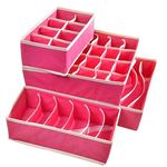 DOUBLE R BAGS Dresser Drawer Underwear Organizer - Organizer Closet Divider Washable Clothes Bra Sock Tie Foldable Storage Box Drawer Polyester Fabric Baby Cloth Panties Belts Set of 4 (Pink)