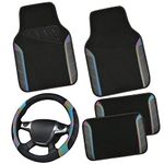 CAR Pass Leather Steering Wheel Cover and Waterproof Car Floor Mats,Microfiber Universal Car Combo Fit for 95% Sedan,SUV,Cars,14.5-15inch Sporty Anti-Slip Safety Comfortable Design(Black＆Reflective)