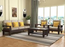 Mamta Furniture Wooden Solid Teak Wood 5 Seater Sofa Set with Cushions (5 Seater Sofa | 3+1+1 with Coffee Table, Walnut Finish)