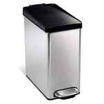 simplehuman CW1180CB 10L Slim Profile Pedal Bin, Small Bin for Bathroom Bedroom Office, Strong Steel Pedal, Inner Bucket, Fingerprint-Proof, Brushed Steel with Black Dent-Proof Plastic Lid