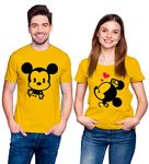 Hangout Hub HH116 Men's & Women's Round Neck T-Shirt Mickey Minnie (Yellow;Men S(36);Women XL(40) ;) Pack of 2 Couple T-Shirts