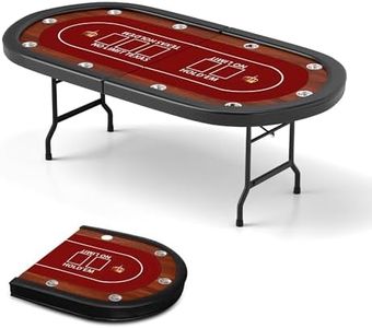 COLOR TREE 10 Player Foldable Poker Table, Portable Texas Blackjack Holdem Poker Table with Cup Holders, Folding Wood Grain Casino Leisure Card Board Game Table with Padded Rails, Stylish Red Design