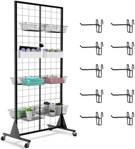 RCZSCBK 1-Pack Grid Wall Panels, 2' X 5.5' Ft Gridwall Panel Display Stand, Heavy Movable Floorstanding Detachable Gird Wall Panels,Suitable for Art Fairs(with Extra 10 Hooks